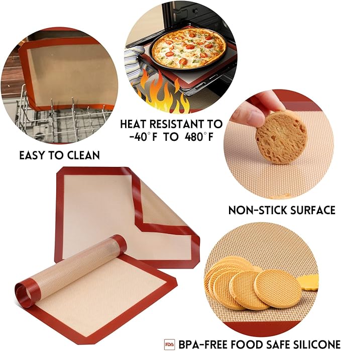 STATINT Non-Stick Silicone Baking Mat, Premium Food Safe - Pack of 2, for Cookie Oven Reusable Mat, 16.5" x 11.6"