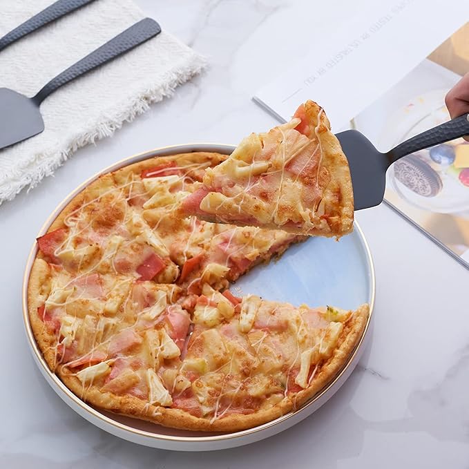 Matte Black Cake Pie Server, 9.4-inch Stainless Steel Heavy Duty Pizza Spatula, Satin Finish, Set of 3