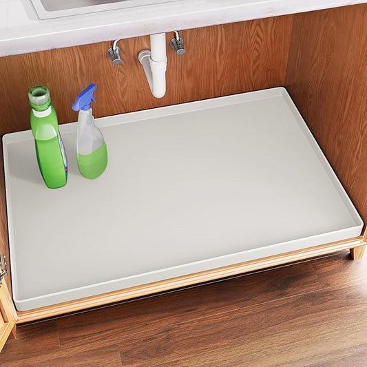 FLATO Waterproof Under Sink Mat 31" x 22" Shelf Liner for Kitchen and Bathroom, Cabinet Protector, Organizers and Storage, Flexible Silicone Drip Tray