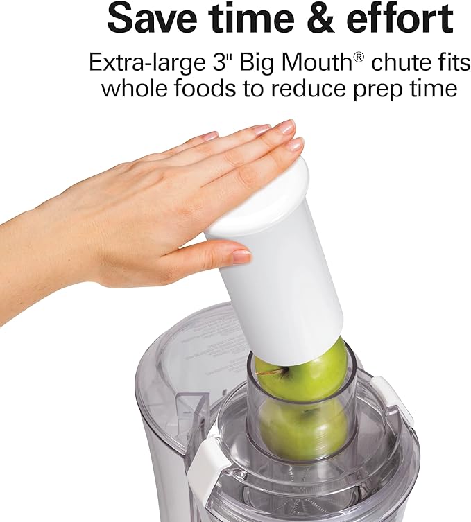 Hamilton Beach Juicer Machine, Big Mouth 3” Feed Chute for Whole Fruits and Vegetables, Easy to Clean, Centrifugal Extractor, Vegetable & Fruit Juicer, BPA Free, 800W Motor, White