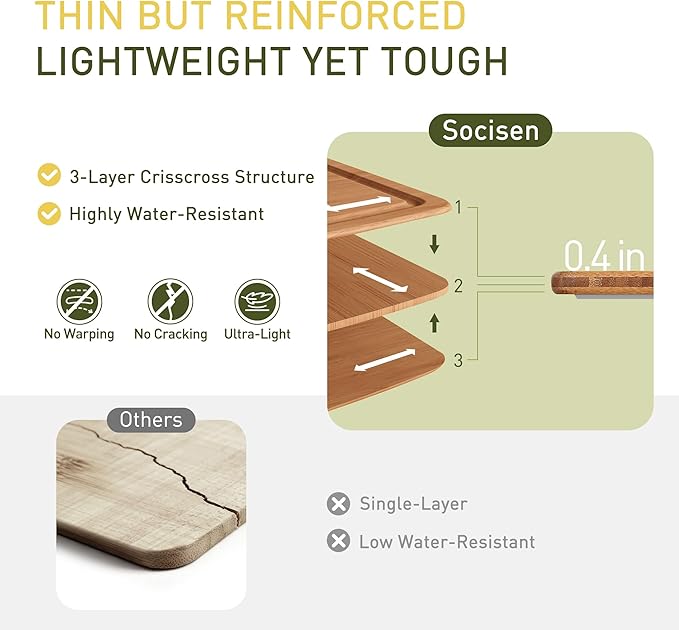 Lightweight Durable Bamboo Cutting Board with Non-Slip Feet, Non Toxic Wooden Cutting Board for Kitchen Heat-Resistant Chopping & Charcuterie Board with Juice Groove Kitchen Essentials for Meat