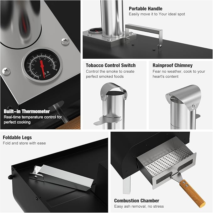 12 inch Outdoor Pizza Oven, Wood Pellet Pizza Ovens with 360° Rotating Pizza Stone, Outside Portable Pizza Stove, Tabletop Pizza Oven for Backyard, Camping, Patio, black