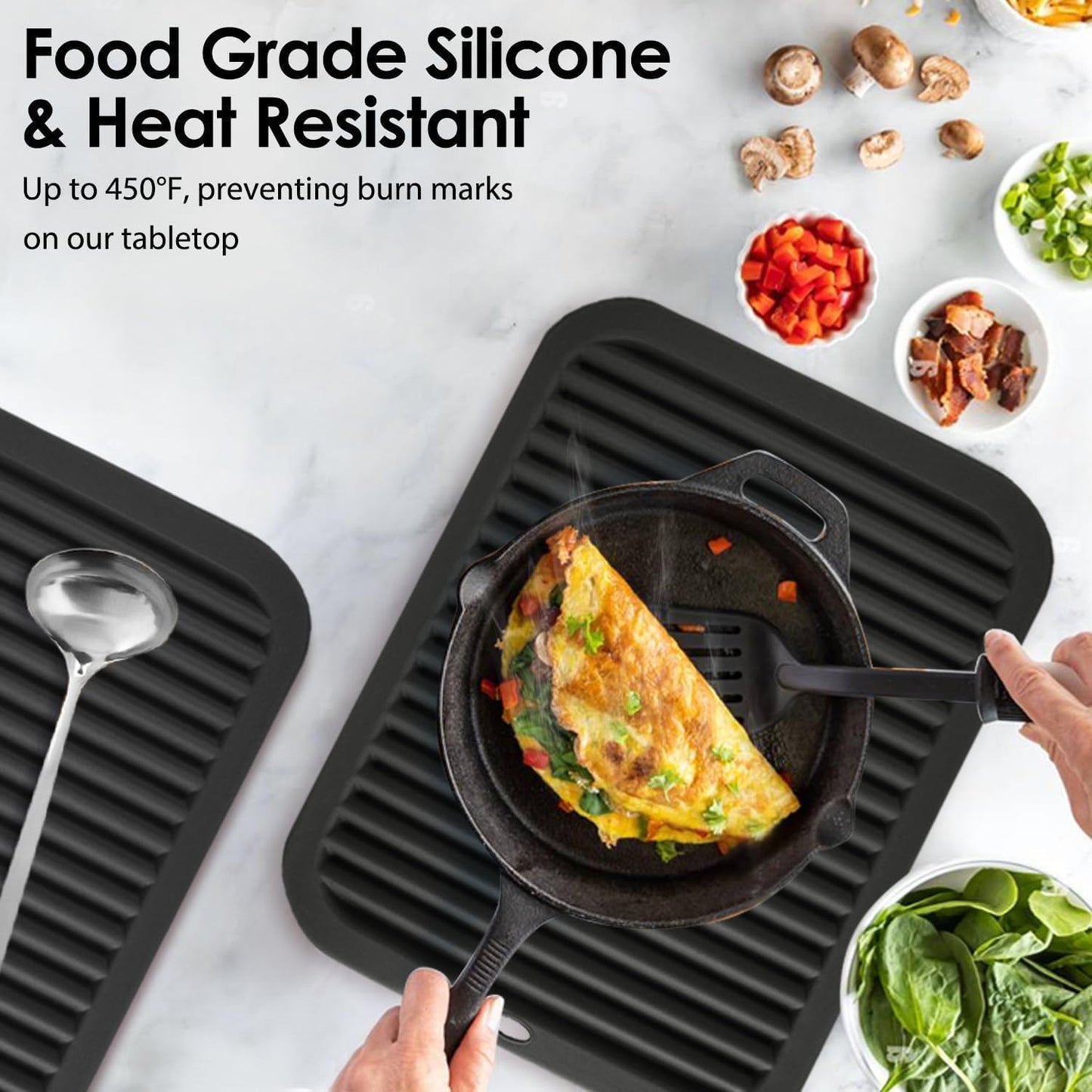 2 Pcs Silicone Trivets Black 16'' X 12'' Nonslip and Heat Resistant Hot Pads Trivets for Hot Pots and Pans Hot Pads for Kitchen(Black)