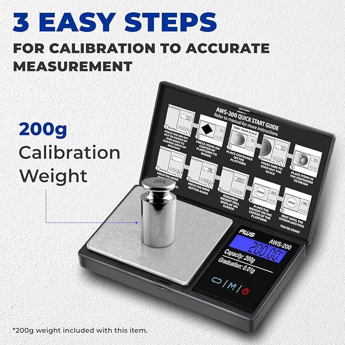American Weigh Scales 200g x 0.01g Series Digital Pocket Weight Scale | Precision Digital Scale LCD Display, Jewelry, Coins, Food, Lab, Medicine Kitchen Lab Scale (Calibration Weight Included)- Black