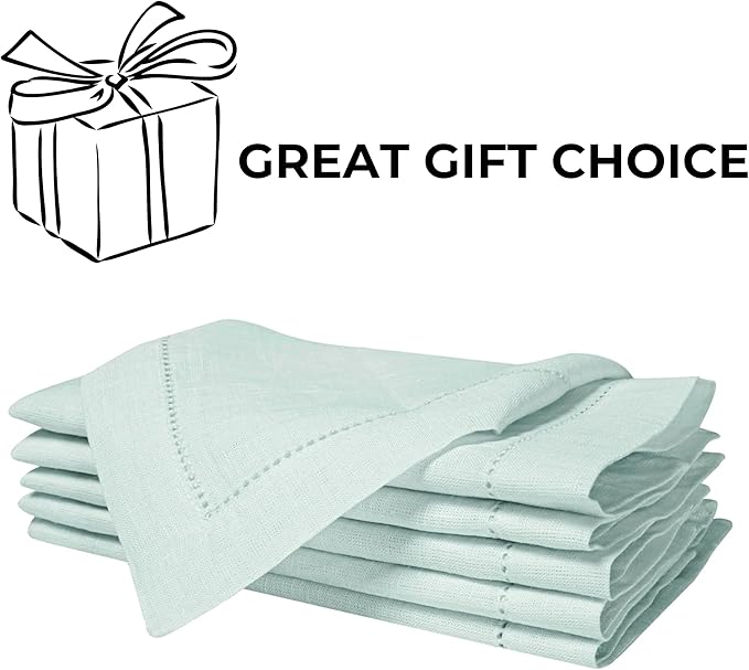 BEDDING CRAFT Set of 4 Hemstitch Pastle Blue Cloth Dinner Napkins 100% Linen - Soft Durable Washable -Ideal for Events Wedding Christmas Thanksgiving Newyear-Perfect Everyday Use Table Linen 18x18.