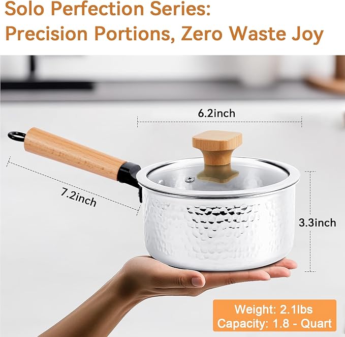 3-Ply Stainless Steel Pot, 1.8 Quart Sauce Pan, Multipurpose Small Cooking Pot with Glass Lid, Fast Heating Yukihira Pot, All Cooktop Compatible for Milk, Soups, Pasta and Everyday Cooking
