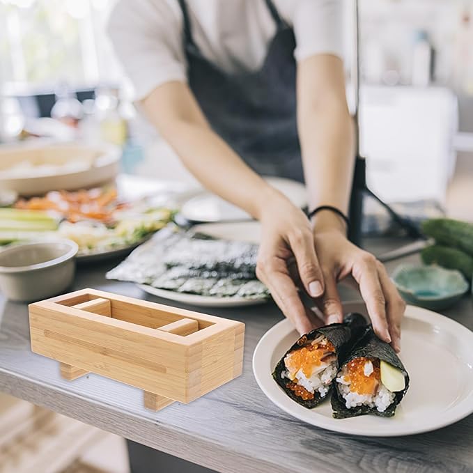 Yardwe Bamboo Wooden Sushi Press Mold Box, Traditional Oshizushi Maker for Rice Rolls, Diy Sushi Making Kit for Beginners and Home Use, 8.66 X 3.74 X 3.14 Inches