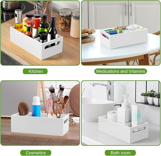 DRASTAR Pantry Organization and Storage Bins, Seasoning Packet Organizer with Removable Dividers,Wooden Storage Caddy for Kitchen, Pantry, Cabinet, Countertop, Black