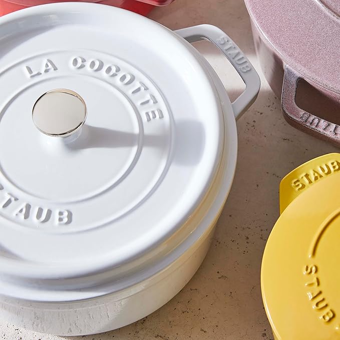STAUB Cast Iron Dutch Oven 4-qt Round Cocotte, Made in France, Serves 3-4, White