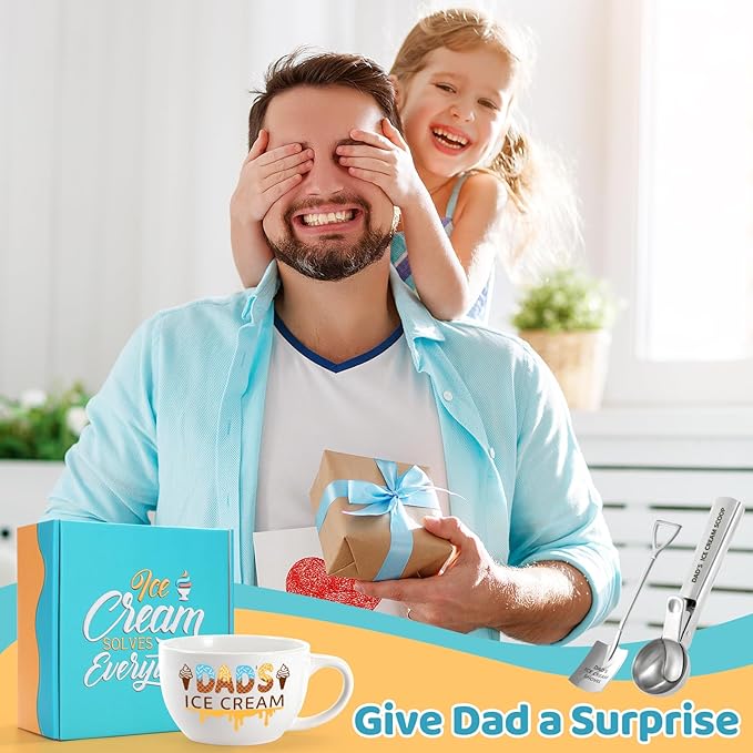 Fathers Day and Xmas Gadget - Ice Cream Bowl and Scoop Set for Daughter, Son, Ideal Gift