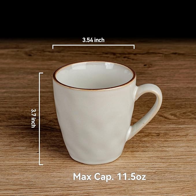 famiware Coffee Mugs Set of 4, Ocean Round 11.5oz Coffee Cup Set with Handle for Cocoa, Milk, Hot Chocolate, Tea or Water, Stoneware Cups for Kitchen, Microwave Dishwasher Safe, Cappuccino White