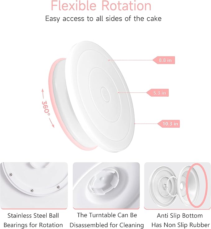 Cake Decorating Kit,137pcs Cake Decorating Supplies with Cake Turntable for Decorating,Pastry Piping Bag,Russian Piping Tips Baking Tools, Cake Baking Supplies for Beginners(Light Pink)