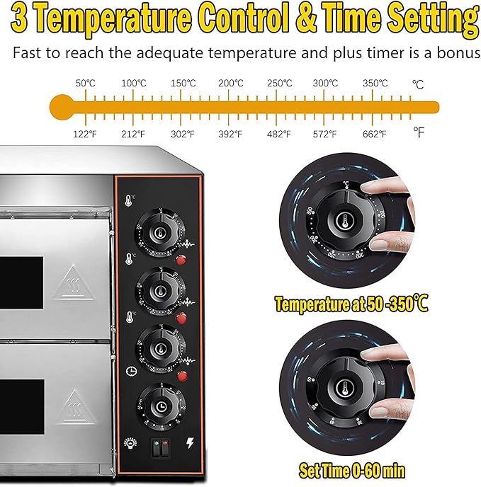 ZXMT Commercial Pizza Oven Double Oven 1700W 16 inch Stainless Steel Pizza Electric Countertop Pizza and Snack Oven Multipurpose Indoor Pizza oven for Restaurant Home Pretzels Roast Yakitori 110V