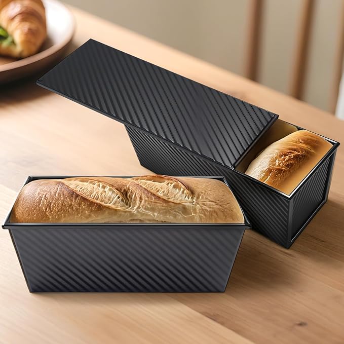 Pullman Loaf Pan with Lid 13x4, 2.2 lb Dough Capacity Bread Loaf Pan, PFTE and PFOA-Free, Healthy Baking for Homemade Sourdough & Sandwich Bread, Nonstick & Easy Clean (Black)