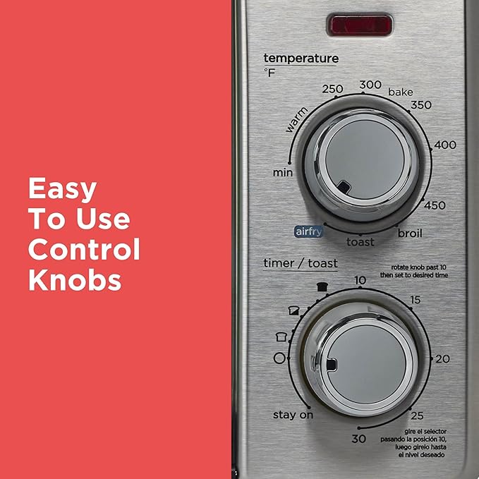 BLACK+DECKER Crisp 'N Bake Air Fry Countertop Convection Toaster Oven, Medium Capacity, 4-Slice, 5-in-1, Fits 9” Pizza, 30-Min Timer, Bake, Broil, Air Fry, Toast, Keep Warm, Stainless Steel