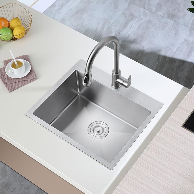 21 inch Kitchen Sink Drop in, 18 Gauge Stainless Steel Brushed Single Bowl Topmount Kitchen Sink with 1 Faucet Hole,D21" x W18" x H9"