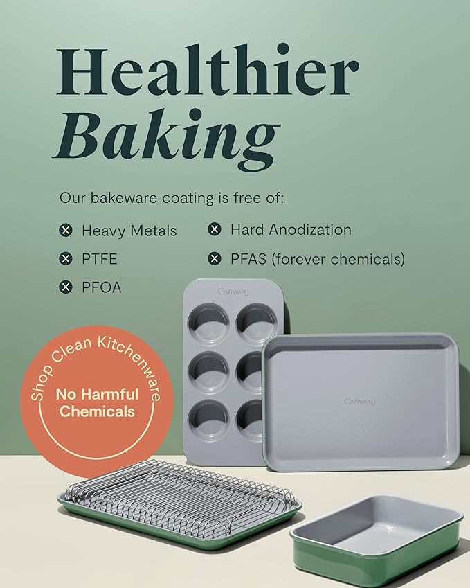 Caraway Nonstick Ceramic Small Baking Sheet Duo (9x13”) – Non-Toxic, PTFE & PFOA Free – Oven Safe – Aluminized Steel Core – Mini Sheet Pan for Baking, Roasting & More - Gray