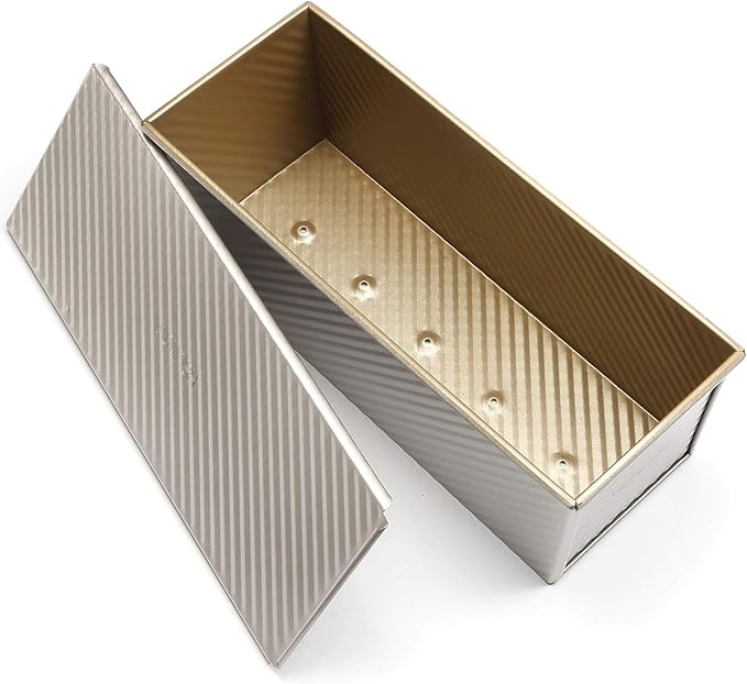 Monfish Large Loaf Pan w Lid Pullman Bread Pan 2.2lb dough Aluminized Steel Commercial Grade Non Stick Loaf Baking Pan