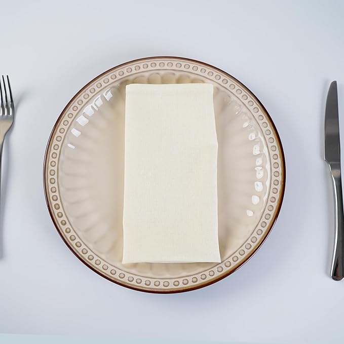 Solid Color Blended Thin Dinner Cloth Napkins - Set of 12 (40 x 40 cm) - for Events & Home Use (Cream)