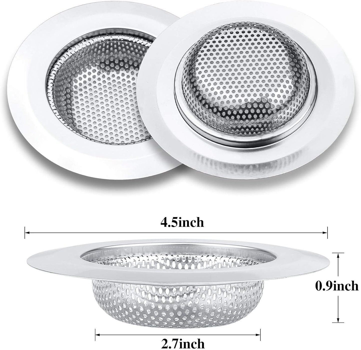 2 Pcs Kitchen Sink Strainer, Stainless Steel Drain Cover, Large Wide Rim 4.5" Diameter, Anti Clogging Basket Catcher, Dishwasher Safe