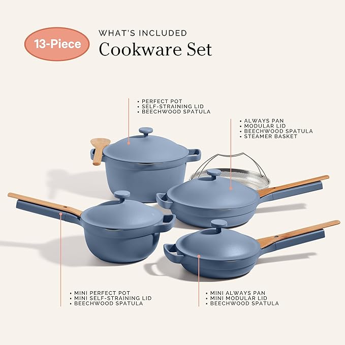 Our Place Cookware Set - 13-Piece Kit Including the Always Pan, Perfect Pot and Spatulas | Multifunctional, Toxin-Free Nonstick | Heat Safe up to 450°F | Oven, Stove, Induction Compatible | Blue Salt
