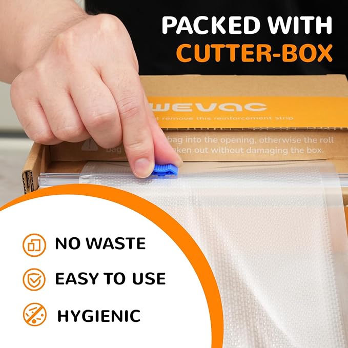 Wevac 6''x150', Vacuum Seal Roll Keeper with Cutter, Ideal Vacuum Sealer Bags for Food Saver, BPA Free, Commercial Grade, Great for Storage, Meal prep and Sous Vide