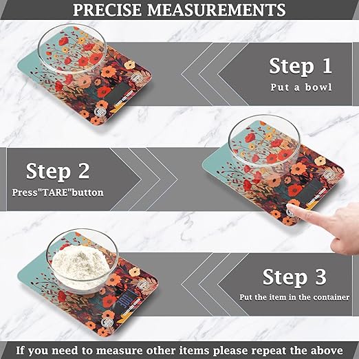 Autumn Poppy Flowers01 Food Scale Kitchen Digital Scale Food Ounces and Grams Dieting Baking Cooking Waterproof Glass Panels LCD Display,4 Units Tare Function