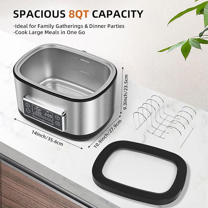 Homtone Sous Vide Cooker, Sous Vide Machine 8 Quart, Sous Vide Precise Cooker Accurate Temperature and Time Control Digital Display，Stainless Steel Suveed Cooking Machine Vacuum Bags + Pump Included