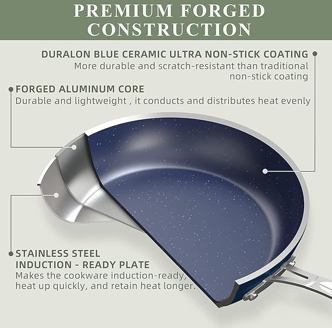 Nuwave 12pc Forged Lightweight Cookware Set, G10 Healthy Duralon Ceramic Ultra Non-Stick Coating, Vented Tempered Glass Lids, Stay-Cool Handles, Induction-Ready & Works on All Cooktops, PFAS Free