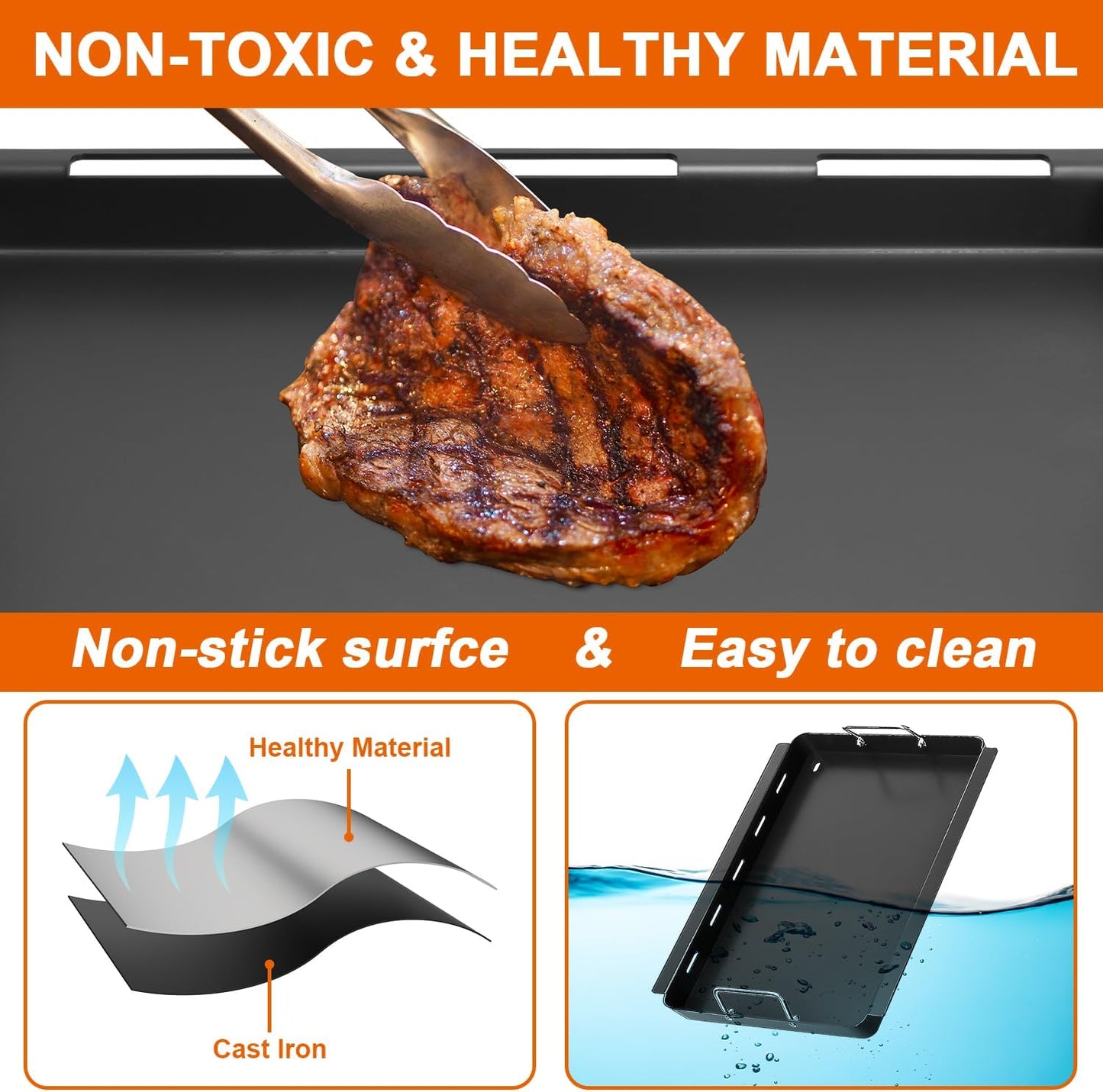 Full-Size Griddle Inserts for Nexgrill 5 Burner 720-0888 720-0888N 720-0882A 720-0882S Grill, Flat Top Griddle with Silicone Handles for Nexgrill Home Depot 4 Burner 720-0830H 720-0830X Grills