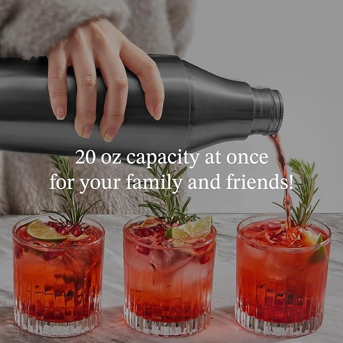 Kitessensu Hybrid Cocktail Shaker | Vacuum Insulated Stainless Steel Martini Shaker with Double Wall Martini Cup | Integrated Measuring System | Tumbler Lid & Cocktail Recipes Included | Matte Black