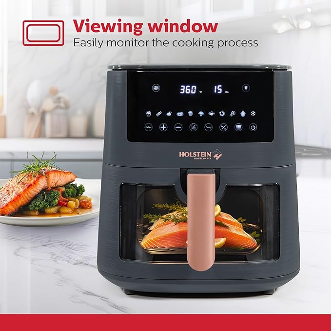 Holstein Housewares 7.6 QT Digital Air Fryer with Viewing Window – Family Size 8-in-1 Touchscreen LED Display, Less Oil Healthy Fry, Bake, Grill, Roast, Dehydrate & Keep Warm