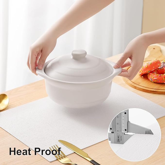 homing Faux Leather Heat Resistant Placemats 6 Packs, Waterproof Wipeable Dining PU Place Mats for Indoor & Outdoor, Easy to Clean, White