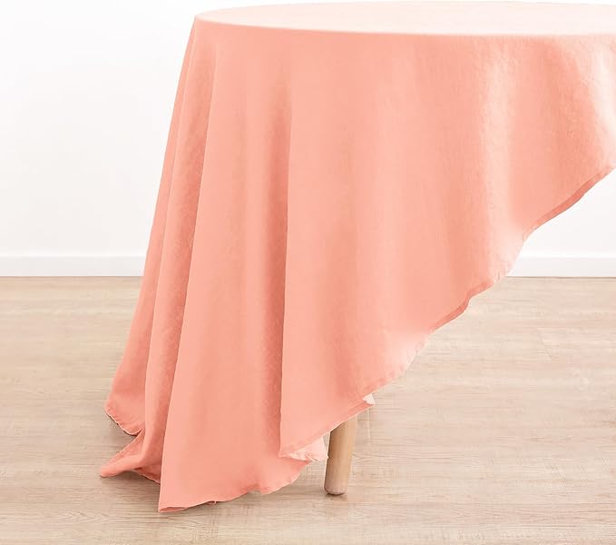 Linen World Linen Tablecloth,100% French Flax Round Tablecloth 60" Inch,Washable Natural Table Cloth for Dining,Outdoor,Weddings and Restaurants,Decorative Christmas,Peach Pink
