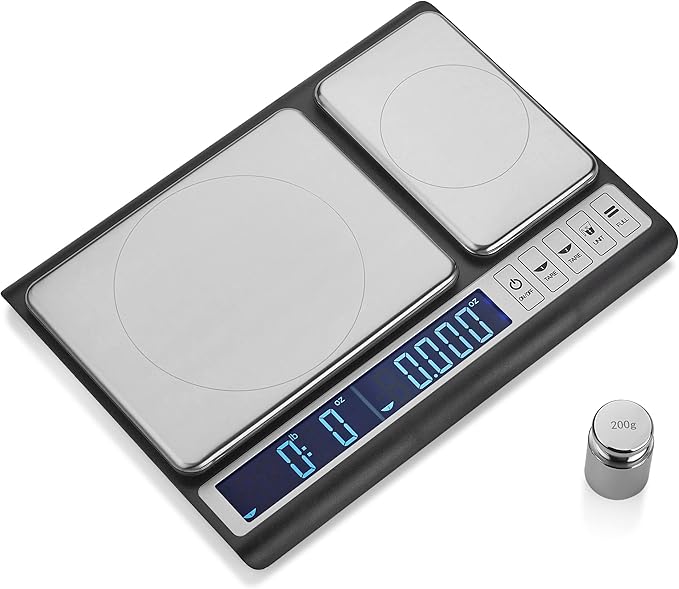 Smart Weigh Dual Platform Digital Kitchen Scale Stainless Steel Culinary Kitchen Scale 10 kilograms x 0.01 Grams High Precision Digital Food Scale Tare Function LCD w/Backlit for Baking Cooking Food