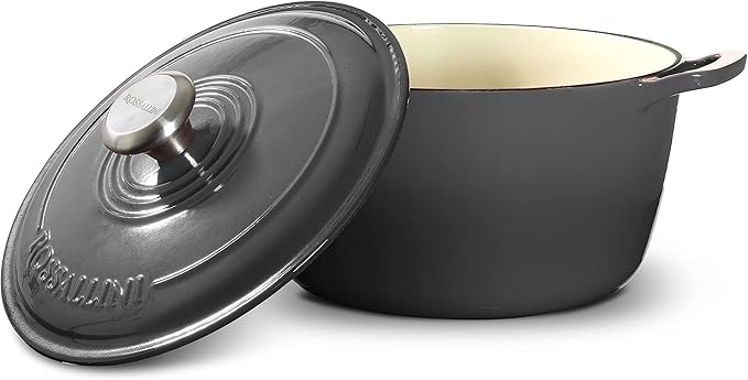 Signature Enameled Cast Iron Dutch Oven, Non-Stick Serving Pot with Tight Fitting Lid for Perfect Roasting, Baking, Sauteing, and Bread Making | 4.5Q (4.2L) - Oyster Grey