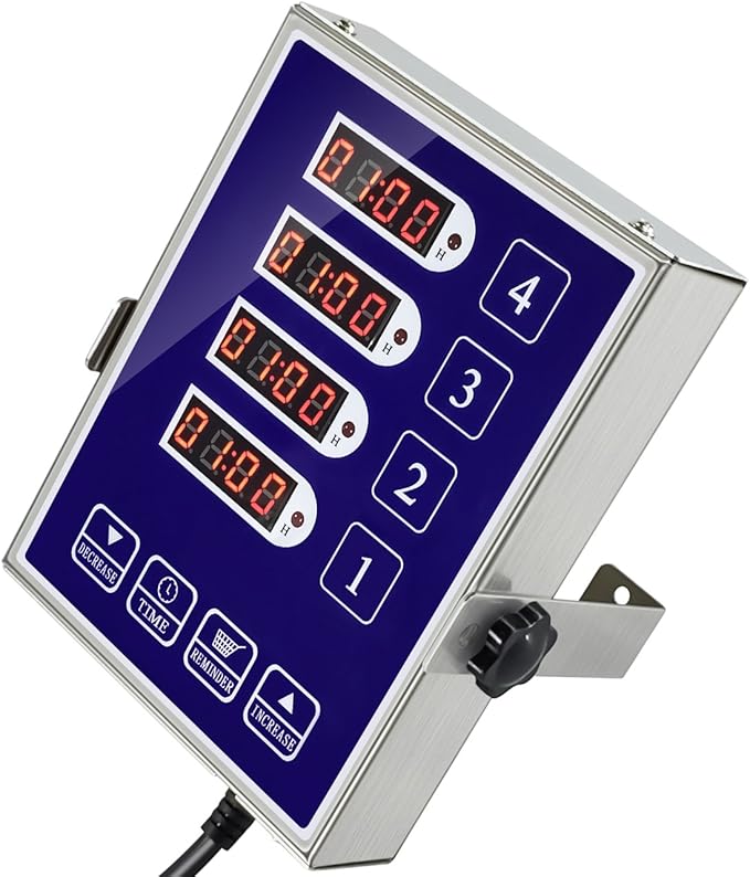 Precision Kitchen Timers for Cooking – 4 Channel Commercial Kitchen Timer Restaurant Kitchen Supplies – Stainless Steel Digital LED Chef Cooking Timer – Reminder Function, Loud Alarm, Blue