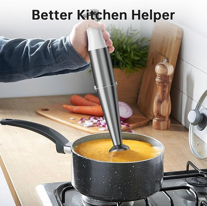 Immersion Blender Handheld Corded Hand Blenders Set 1100W, Trigger Variable Speed 5 in 1 Stick Emulsifier with Chopper, Whisk and Frother for Soup, Baby Food and Smoothies, White