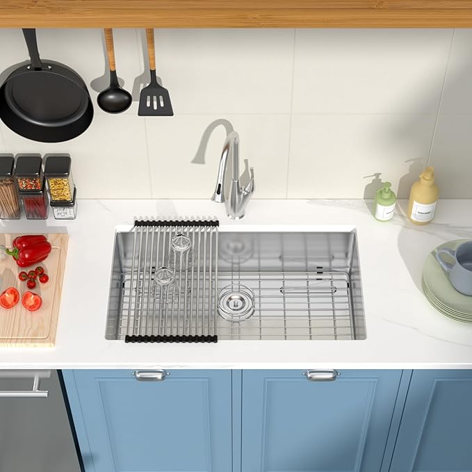 32x19 Undermount Kitchen Sink - GhomeG 32 Inch Deep Single Bowl kitchen sink 16 Gauge Stainless Steel Under Counter Kitchen Sink Basin With R10 Round Corners