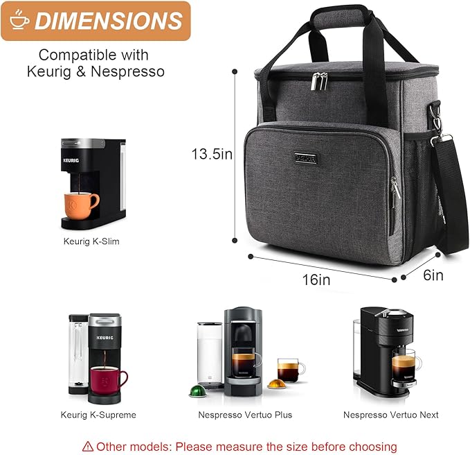 BAGLHER Coffee Maker Travel Bag Compatible with Keurig K-Slim, Keurig K-Supreme or Other Accessories, Portable Coffee Maker Case with Shoulder Strap for Travel, Grey