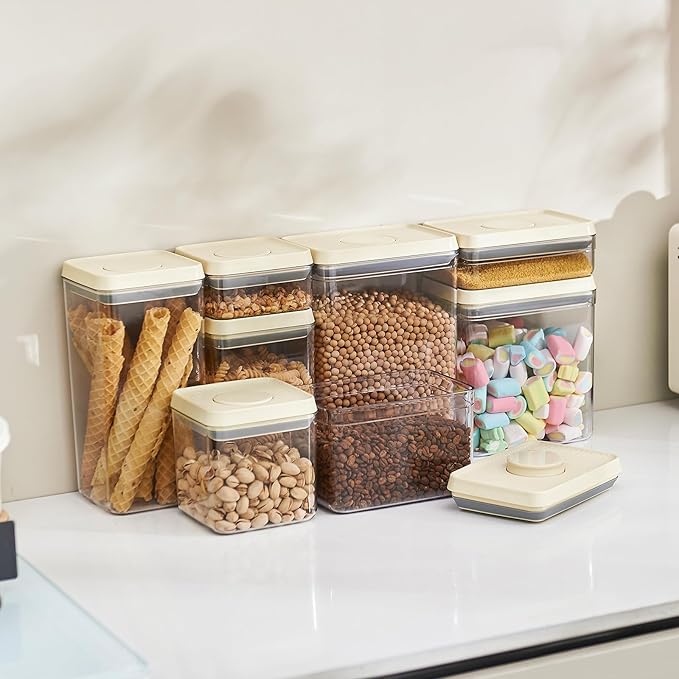 Airtight Food Storage Containers with Pop-Top Lids, 3 Pcs Stackable Plastic Canisters for Kitchen Pantry Organization, BPA-Free, Ideal for Cereal, Snack, Flour, Sugar, and Dry Food, 1.54qt*3