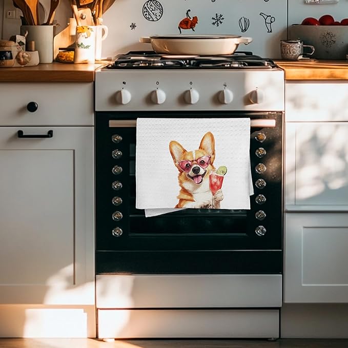 Cabana Bro Corgi Gifts Kitchen Towels, Corgi Gifts for Women Dog Lovers Decorative Hand Towels for Bathroom, Funny Dog Puppy Getting Drunk Cocktail Dish Tea Towels for Kitchen, 16x24 Inch