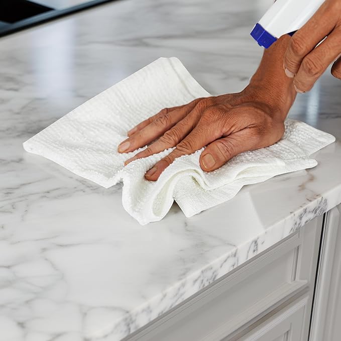 Tens Towels 36 Pack Ribbed Weave White Barmop,100% Cotton, 16x19 inches, Super Absorbent Kitchen Bar Towels, Lighter Weight Cleaning Cloths, Perfect for Drying Dishes at Home and Restaurant