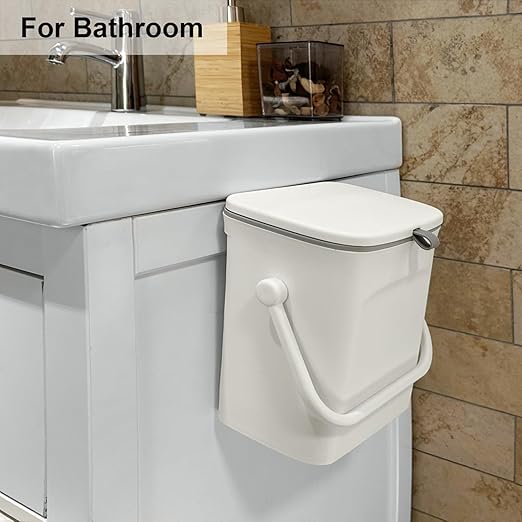 LALASTAR Small Trash Can with Lid, Kitchen Compost Bin for Countertop or Under Sink, Plastic Hanging Waste Basket for RV/Office/Bedroom/Dorm, Mountable, 4L/1 Gal, White