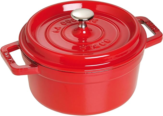 STAUB Cast Iron Round Cocotte, Dutch Oven, 2.75-quart, serves 2-3, Made in France, Cherry