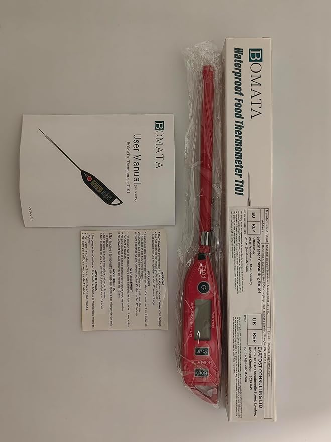 BOMATA Waterproof IPX7 Thermometer for Water, Liquid, Candle and Cooking. Instant Read Food Thermometer with Long Probe for Cooking, Meat, BBQ! T101 (Red Color)………