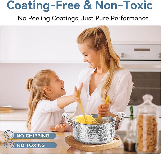 Tri-Ply Stainless Steel Stock Pot,1.8 Quart Sauce Pan with Lid, Induction Pasta Pot Compatible with All Cooktops, Small Cooking Pot for Boiling Gravies, Pasta, Soup, Oven & Dishwasher Safe