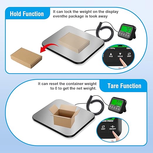 Shipping Scale, 440 lbs/10g Highly Accurate Postal Scale with Hold/Tare/Pcs, Digital Postage Scale with LCD Display for Packages/Luggage/Post Office/Dog, Battery & USB Cable Included
