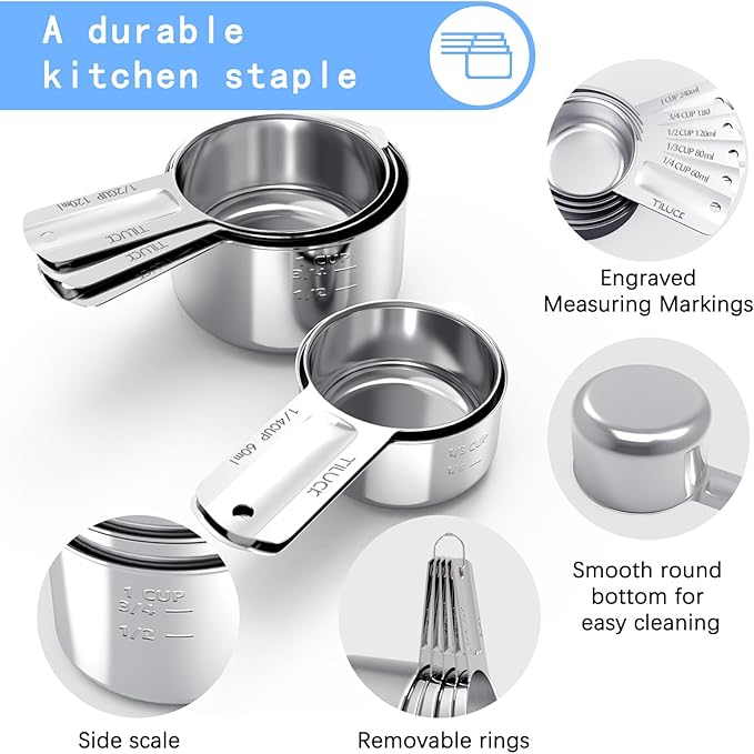 TILUCK Stainless Steel Measuring Cups Set,Kitchen Gadgets for Cooking & Baking,Set of 5