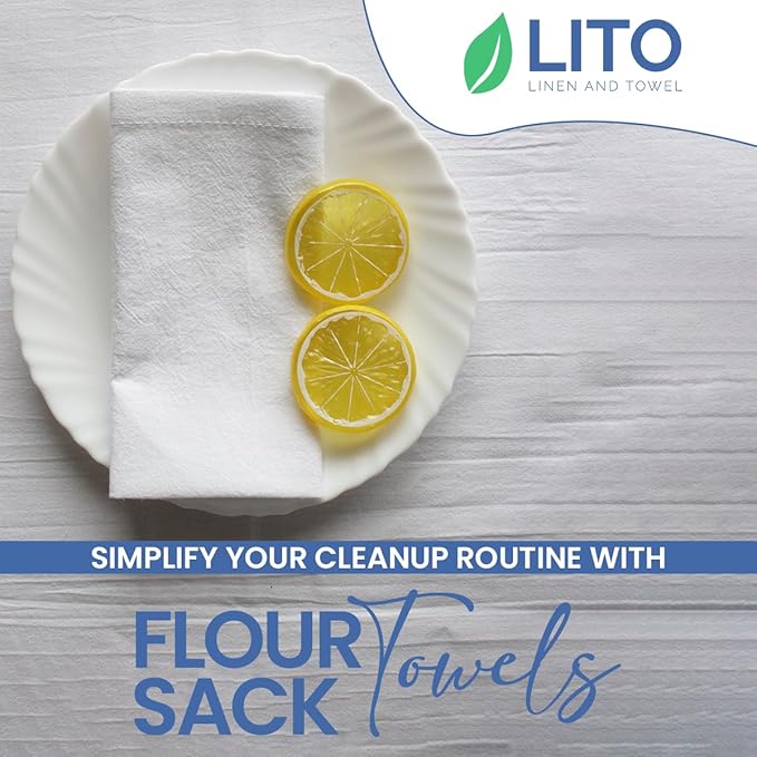 LITO LINEN AND TOWEL Flour Sack Towels - 100% Cotton Tea Towels for Crafts, Dish Towels for Kitchen, Embroidery, Cleaning, Baking (Pack of 2) - 18"x 28"